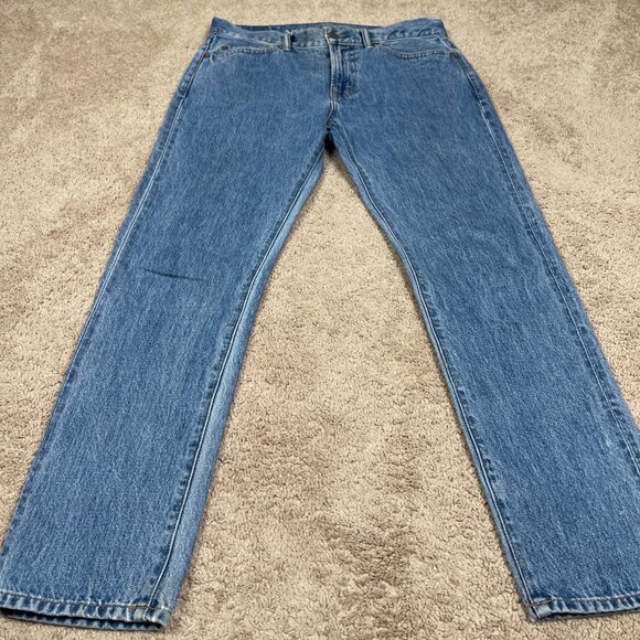 American Eagle Jeans Mens 30x28 Blue Embroidered Crest Pocket Preppy College Dad - Picture 2 of 9